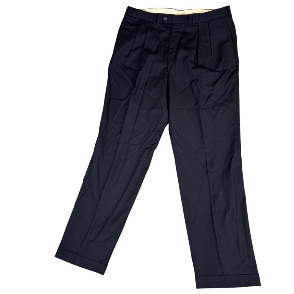 Lauren Ralph Lauren Mens 36x32 Navy Blue 100% Wool Pleated Cuffed Dress Pants